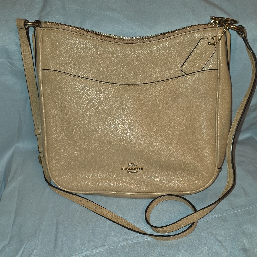 Coach Pebbled Leather Crossbody in Beige